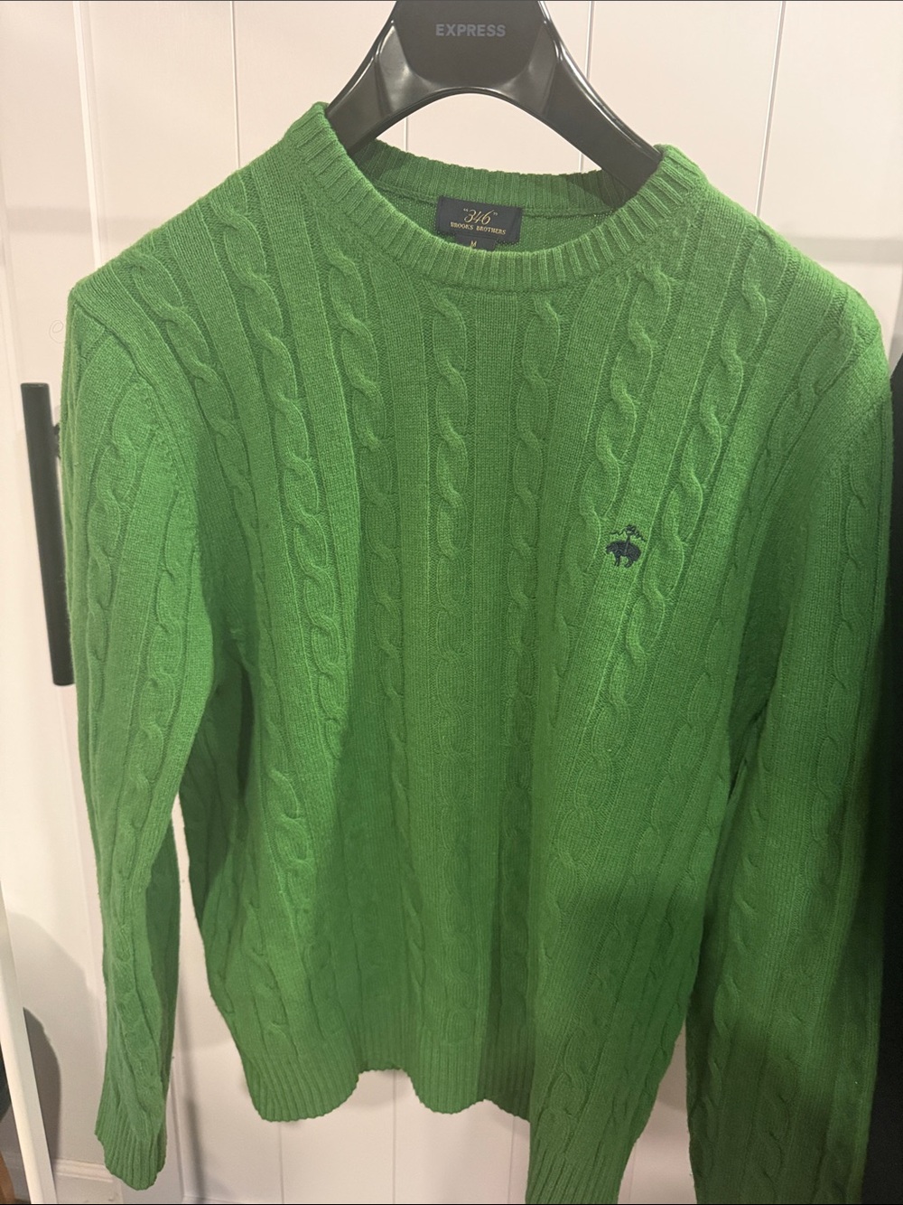 Brooks Brothers 346 Bright Green Cable-Knit Crewneck Sweater